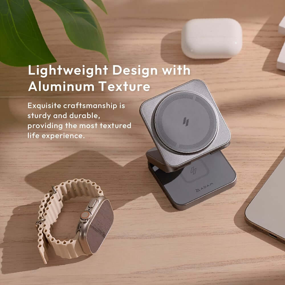 แท่นชาร์จไร้สาย ADAM elements Mag 3 Pro Qi2 3-in-1 Foldable Travel Charging Station สีเทาเข้ม